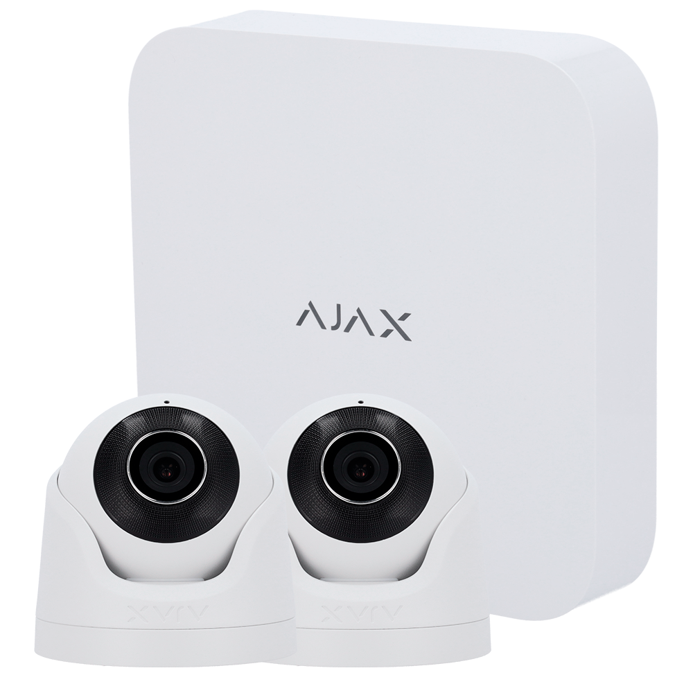 Kit di videosorveglianza Ajax - Videoregistratore Ajax da 8 canali   - 2 telecamere turret da 5 Mpx Ajax - IR LED Portata 50m