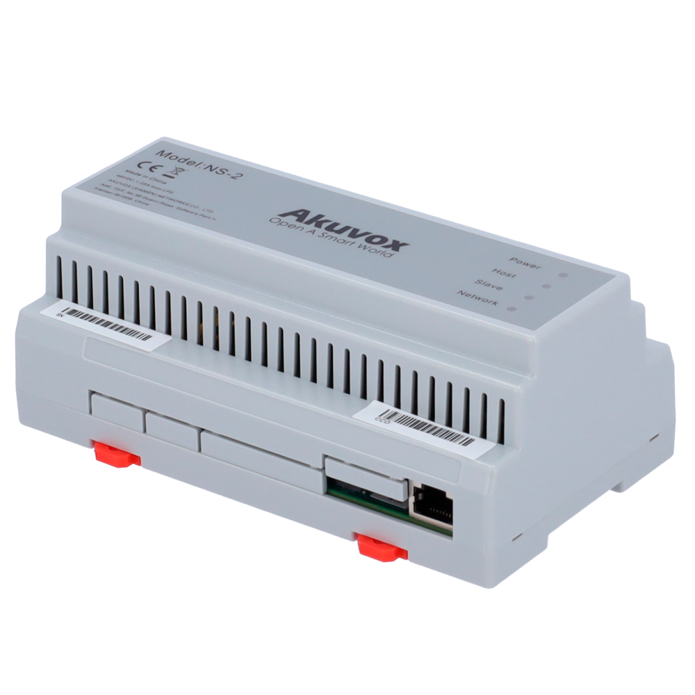 Distribuidor para edificios 2 hilos LP - 6 grupos de 2 hilos LP - TCP/IP con RJ45 - Alimenta dispositivos de 2 hilos LP - Conexión de distribuidores en cascada - Montaje en carril DIN
