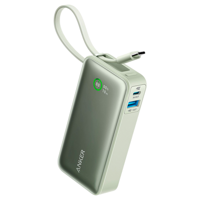Anker Power Bank con display LCD - Capacità 10000mAh  - Ingresso 1x USB-C e cavo USB-C - Uscite USB-A