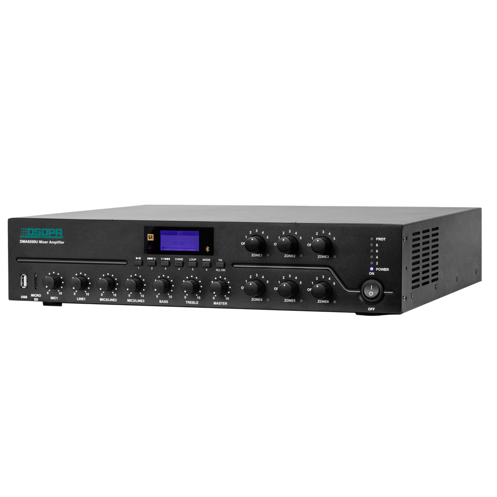 Mixer matrice digitale - Amplificatore 100V - Lettore USB / Radio FM / Blutooth - Potenza nominale 500W - Fino a 6 zone - Dispone di telecomando