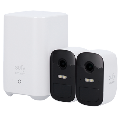 Kit 2 Telecamere + 1 HomeBase Eufy by Anker - 1080p / 6700 mAh / Sensore PIR + Persone - HomeBase WiFi / LAN / RF con sirena - Storage integrato 16 GB   - Autonomia fino a 6 mesi - Adatto per esterni IP67