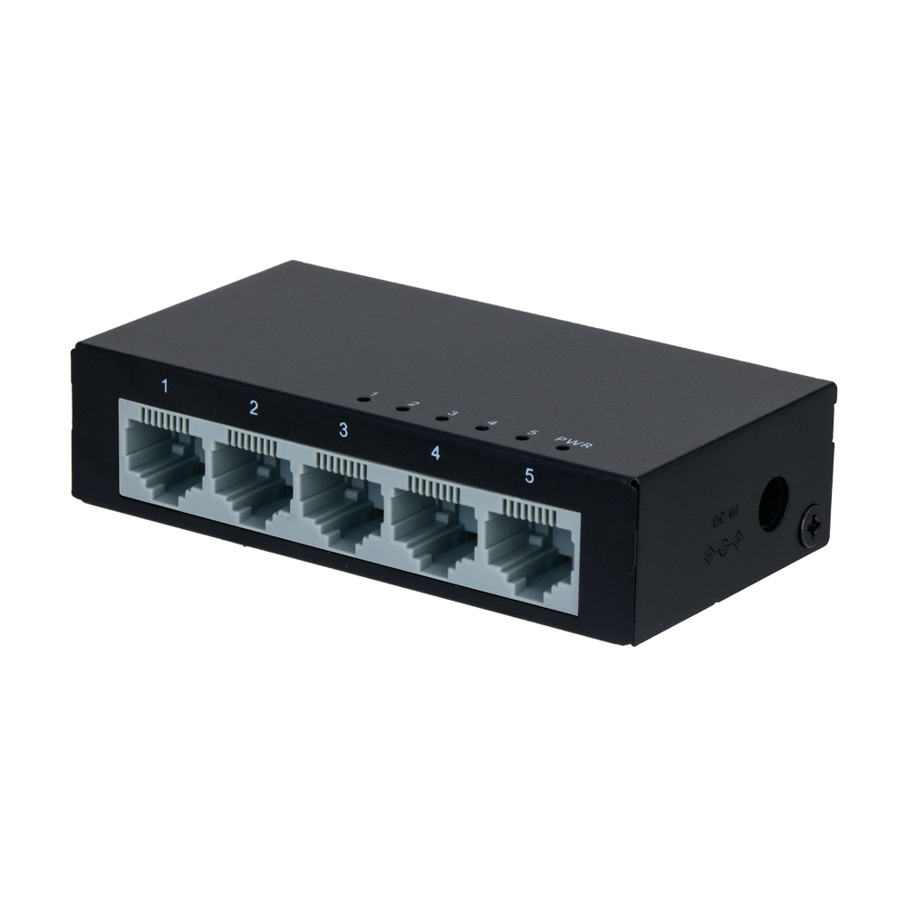 Switch Branded Fast Ethernet - 5 porte RJ45 - Velocità 10/100Mbps - Buffer migliorato per trasmissione video - Plug and Play - Alloggiamento in metallo per una maggiore robustezza