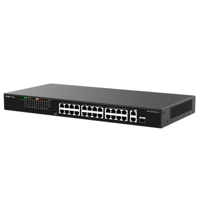 Reyee Switch PoE con montaggio su rack - 24 Porte RJ45 + 1 Uplink RJ45 + 1 SFP Combo - 24 Porte 10/100Mbps + 2 Porte 10/100/1000Mbp - 24 Porte PoE+ 802.3af/at | Potenza totale 180W - Isolamento porte / Controllo del flusso - Plug and Play