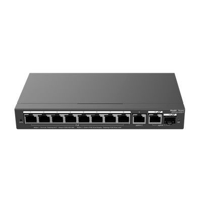 Reyee Switch PoE Cloud Managed - 8 porte PoE + 2 Uplink RJ45 + 1 SFP Combo - Velocità della porta 10/100/1000 Mbps - 30W per porta 802.3af/at / Massimo 120W - VLAN/Port Isolation/Loop Detection - Limite di Velocità della Porta