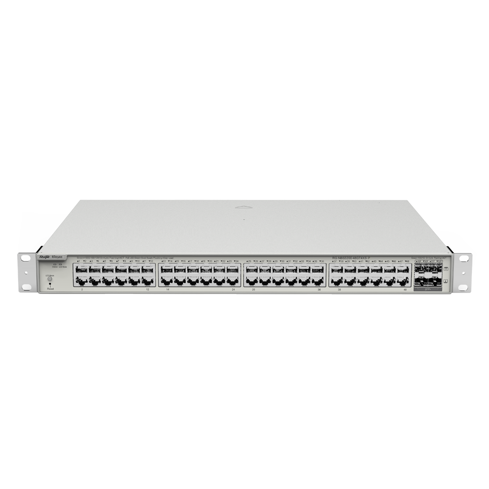Reyee Switch PoE Cloud Gestibile L2+ - 48 porte PoE + 4 SFP+ - 48 10/100/1000Mbps + 4 SFP+ 10Gb - 30 W per porta 802.3af/at / Massimo 370W - VLAN/Port Isolation/STP/RSTP/ACL/QoS - Static LAG/DHCP Snooping/IGMP Snooping/Port Mirroring