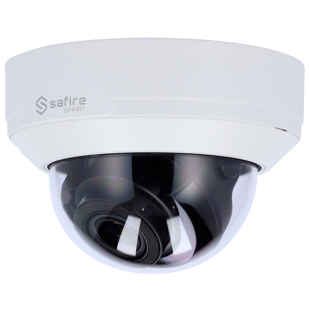 Safire Smart - Telecamera Dome IP gamma E1 Intelligenza Artificiale - Risoluzione 8 Megapixel (3840x2160) - Ottica motorizzata 2.8-12 mm | Microfono | IR 50m - IA: Classificazione di persone e veicoli - IP67 &amp; IK10 | PoE (IEEE802.3af) | P2P