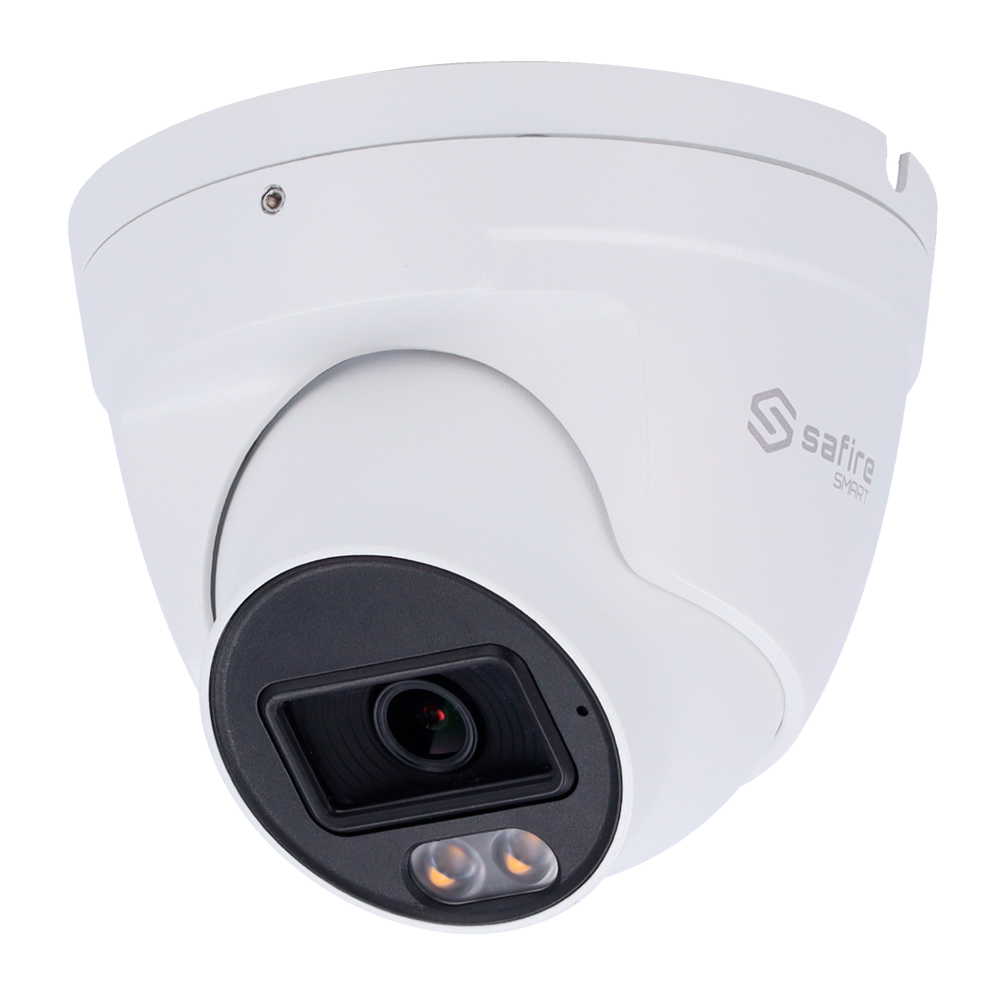 Safire Smart - Telecamera Turret IP gamma E1 Intelligenza Artificiale - Risoluzione 6 Megapixel (3200×1800) - Ottica 2.8 mm | Audio IN | IR e Luce Bianca 30m - IA: Classificazione di persone e veicoli - Waterproof IP67 | PoE (IEEE802.3af)