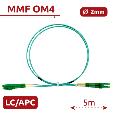 Cable de conexión de fibra óptica - Fibra multimodo OM4 - Conector LC APC dúplex - Longitud 5m - Cubierta LSZH - Compatibilidad genérica