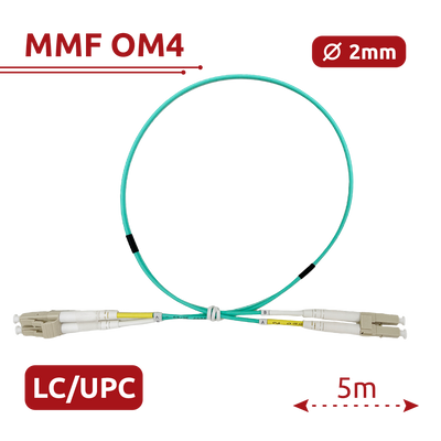 Cable de conexión de fibra óptica - Fibra multimodo OM4 - Conector LC UPC dúplex - Longitud 5m - Cubierta LSZH - Compatibilidad genérica