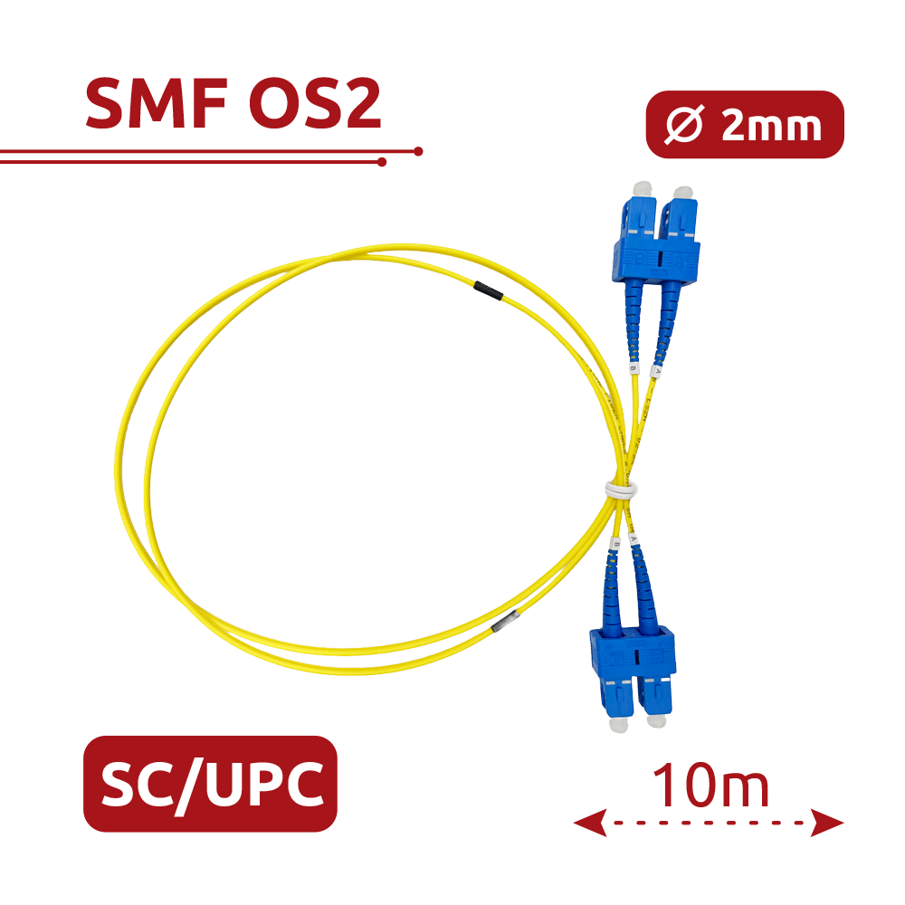 Cable de conexión de fibra óptica - Fibra monomodo OS2 - Conector SC UPC dúplex - Longitud 10m - Cubierta LSZH - Compatibilidad genérica