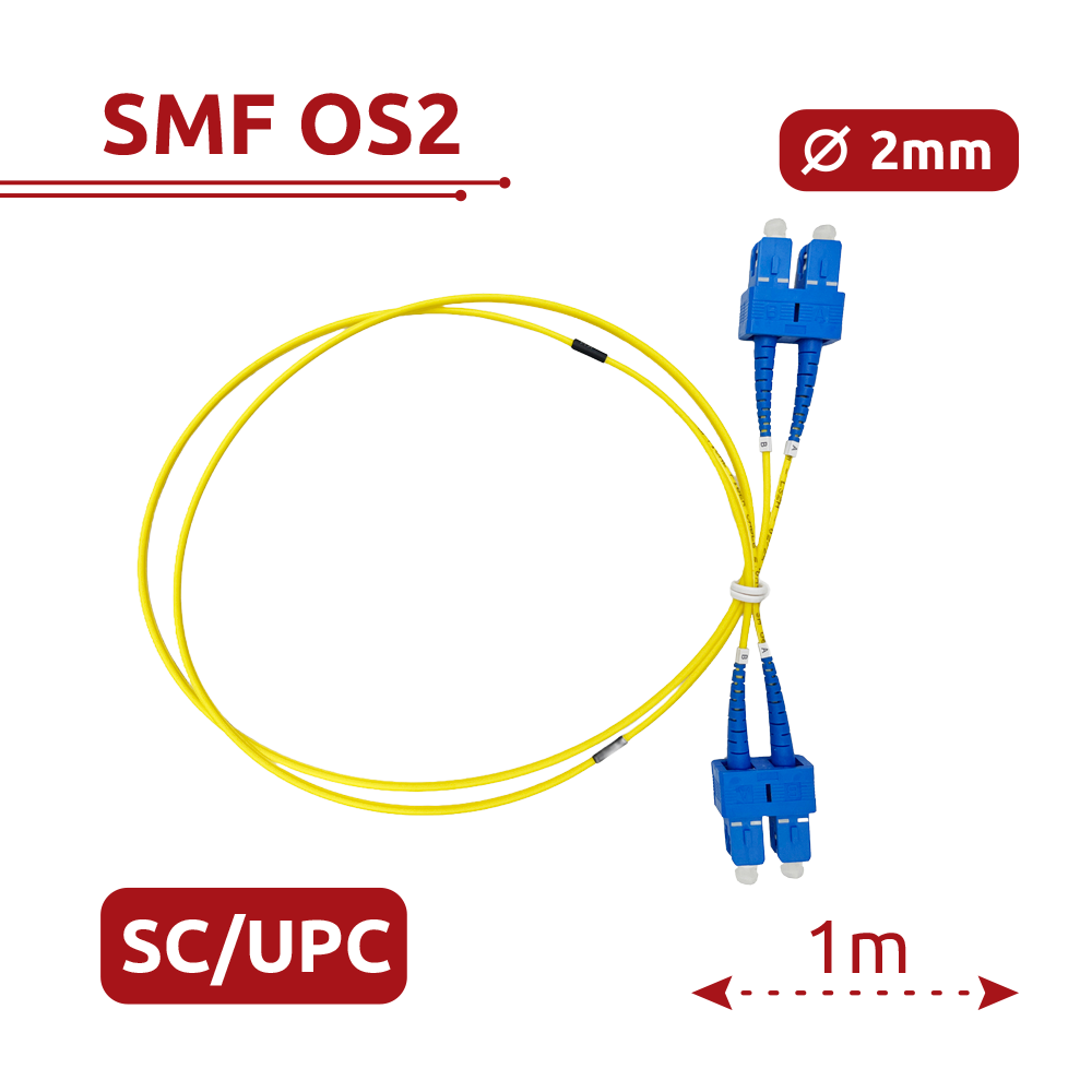 Cable de conexión de fibra óptica - Fibra monomodo OS2 - Conector SC UPC dúplex - Longitud 1m - Cubierta LSZH - Compatibilidad genérica
