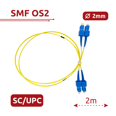 Cable de conexión de fibra óptica - Fibra monomodo OS2 - Conector SC UPC dúplex - Longitud 2m - Cubierta LSZH - Compatibilidad genérica
