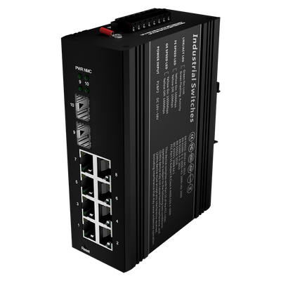 Switch PoE White Label - Montaggio su guida DIN - 8 Porte Gigabit + 2 SFP Gigabit - 90W porte 1 e 2 / 30W porta 3-8 / Massimo 240W - IEEE802.3af/at/bt | PoE/PoE+/Hi-PoE - VLAN/STP/RSTP/MSTP/ERPS/SNMP/ACL - Static LAG/IGMP Snooping/DHCP Snoop/802.1x