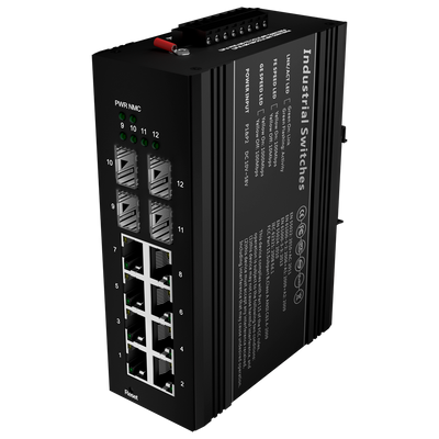 Switch PoE White Label - Montaggio su guida DIN - 8 Porte Gigabit + 4 SFP Gigabit - 90W porte 1 e 2 / 30W porta 3-8 / Massimo 240W - IEEE802.3af/at/bt | PoE/PoE+/Hi-PoE - VLAN/STP/RSTP/MSTP/ERPS/SNMP/ACL - Static LAG/IGMP Snooping/DHCP Snoop/802.1x