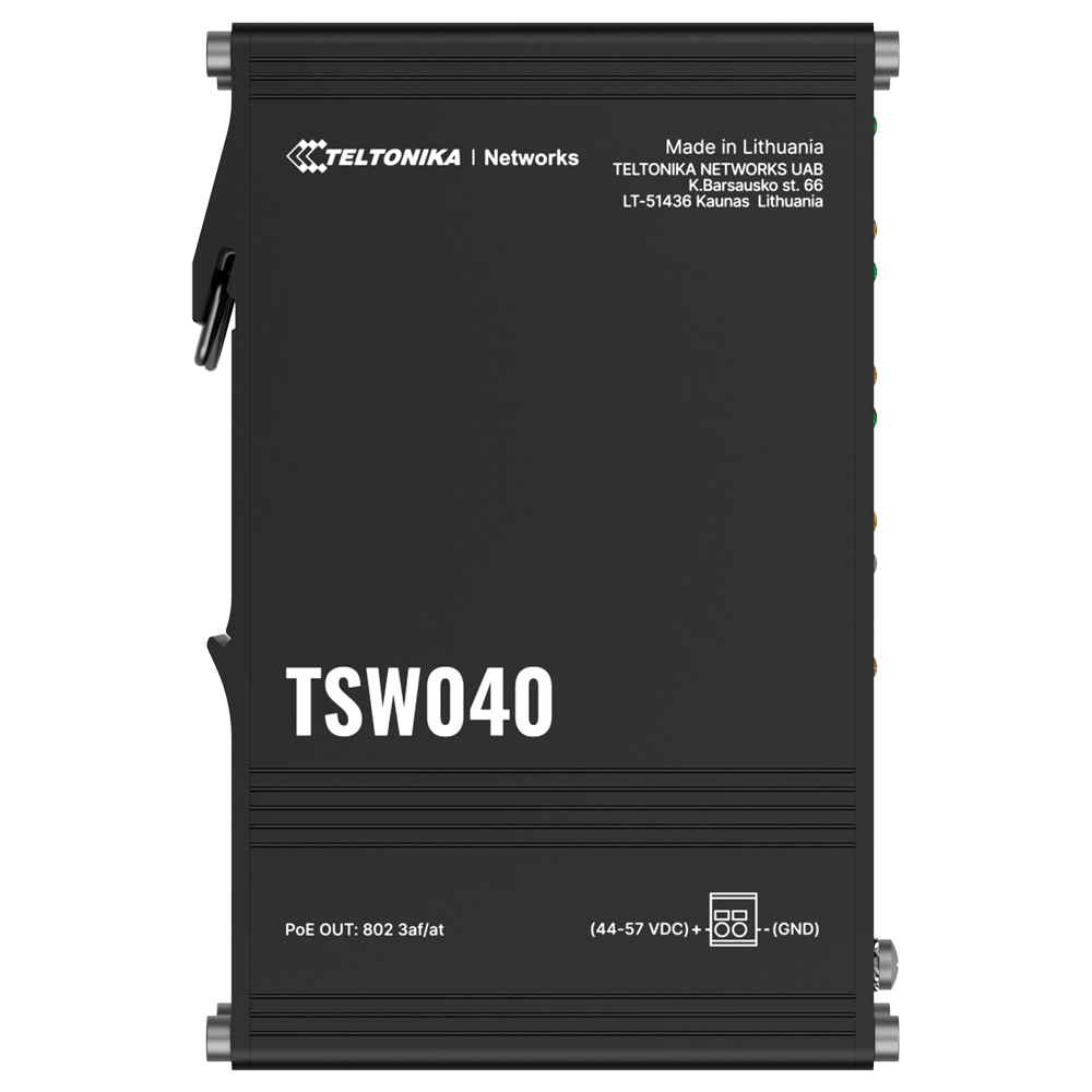 Teltonika Switch PoE Unmanaged Industriale - 8 porte Ethernet RJ45 Fast Ethernet - 8 Porte Ethernet PoE+ 802.3af/at - Fino a 30W per ogni Porta PoE - Fino a 240W di Potenza PoE - Robusto alloggiamento in alluminio anodizzato