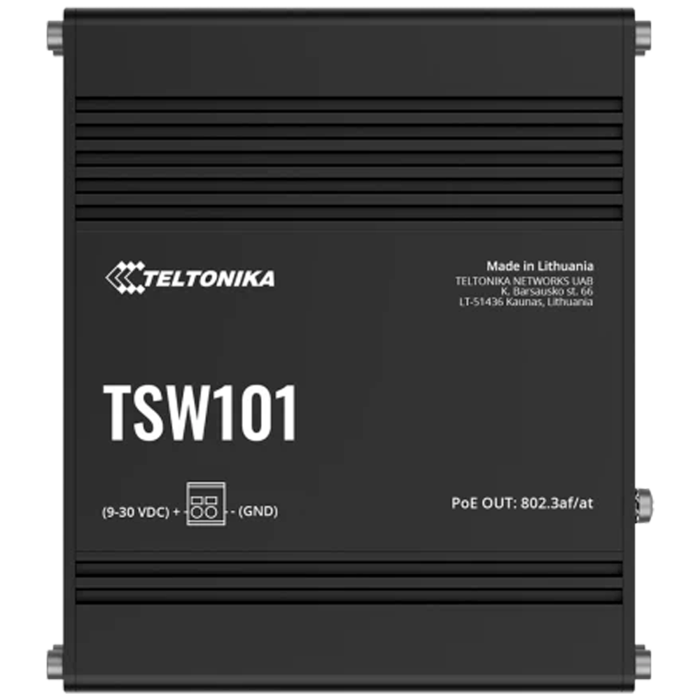 Teltonika Switch PoE Unmanaged Industriale - 5 porte Ethernet RJ45 Gigabit - 4 Porte Ethernet PoE+ 802.3af/at - Fino a 30W per ogni Porta PoE - Fino a 60W di Potenza PoE totale - Robusto Alloggiamento in Alluminio