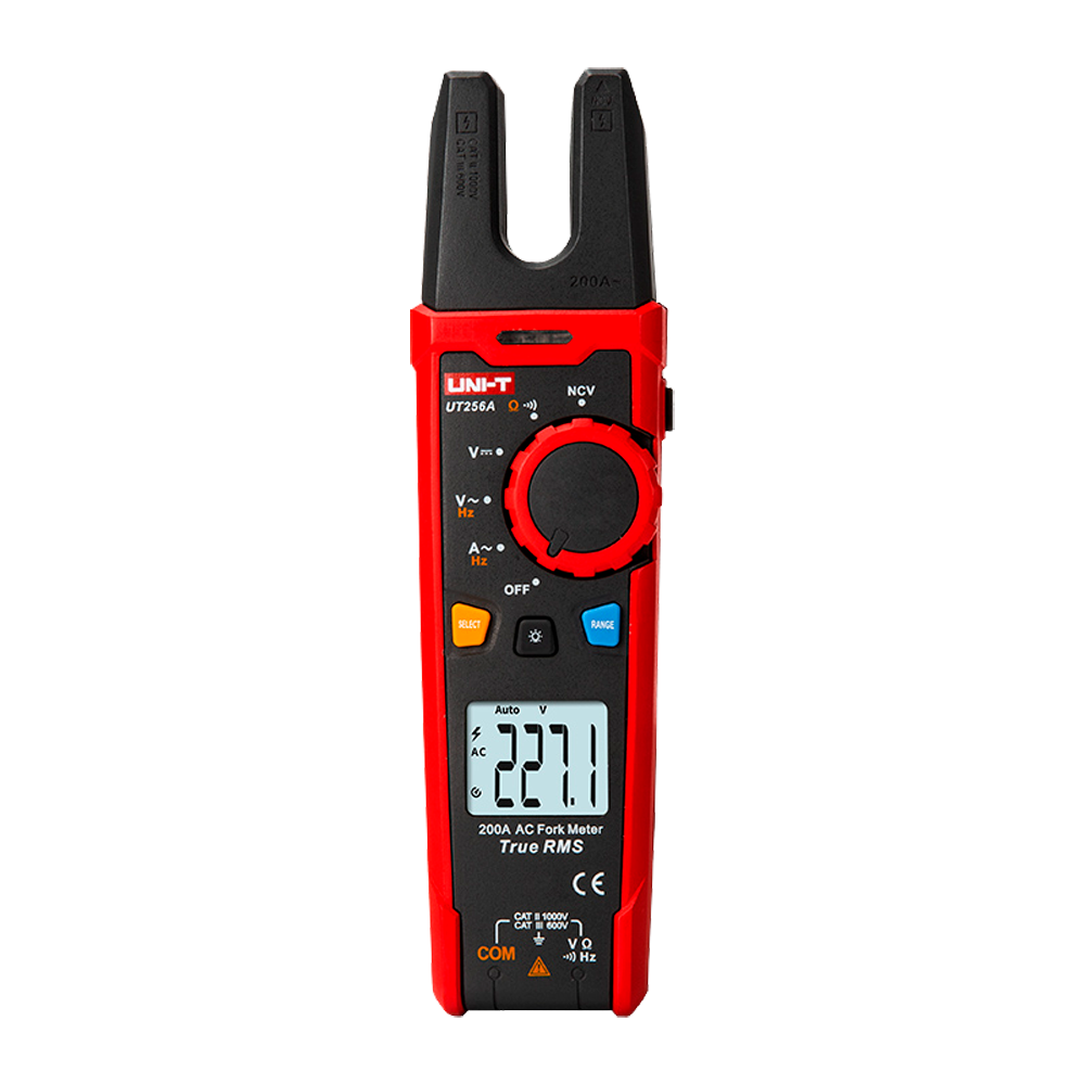 Pinza amperometrica a forcella - Display LCD fino a 6000 conteggi - Misurazione dell'intensità AC fino a 200A - Misurazione della tensione DC e AC fino a 1000V - Alta precisione AC con funzione True RMS - Misurazione della resistenza e della frequenza | Funzione NCV