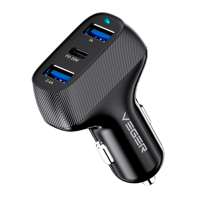VEGER - Accendisigari per auto - Potenza 37W - Ricarica veloce 20W - Uscite 2x USB-A