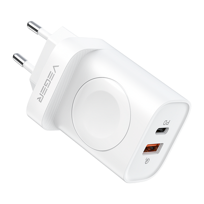 VEGER - Caricabatterie USB e wireless (per iWatch) - Potenza 25W - Ricarica veloce 22.5W - Uscite USB-A