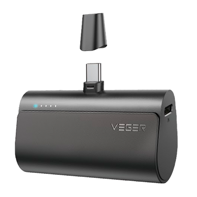 VEGER Mini Power bank con LED di ricarica - Capacità 5000mAh - Ingresso USB-C