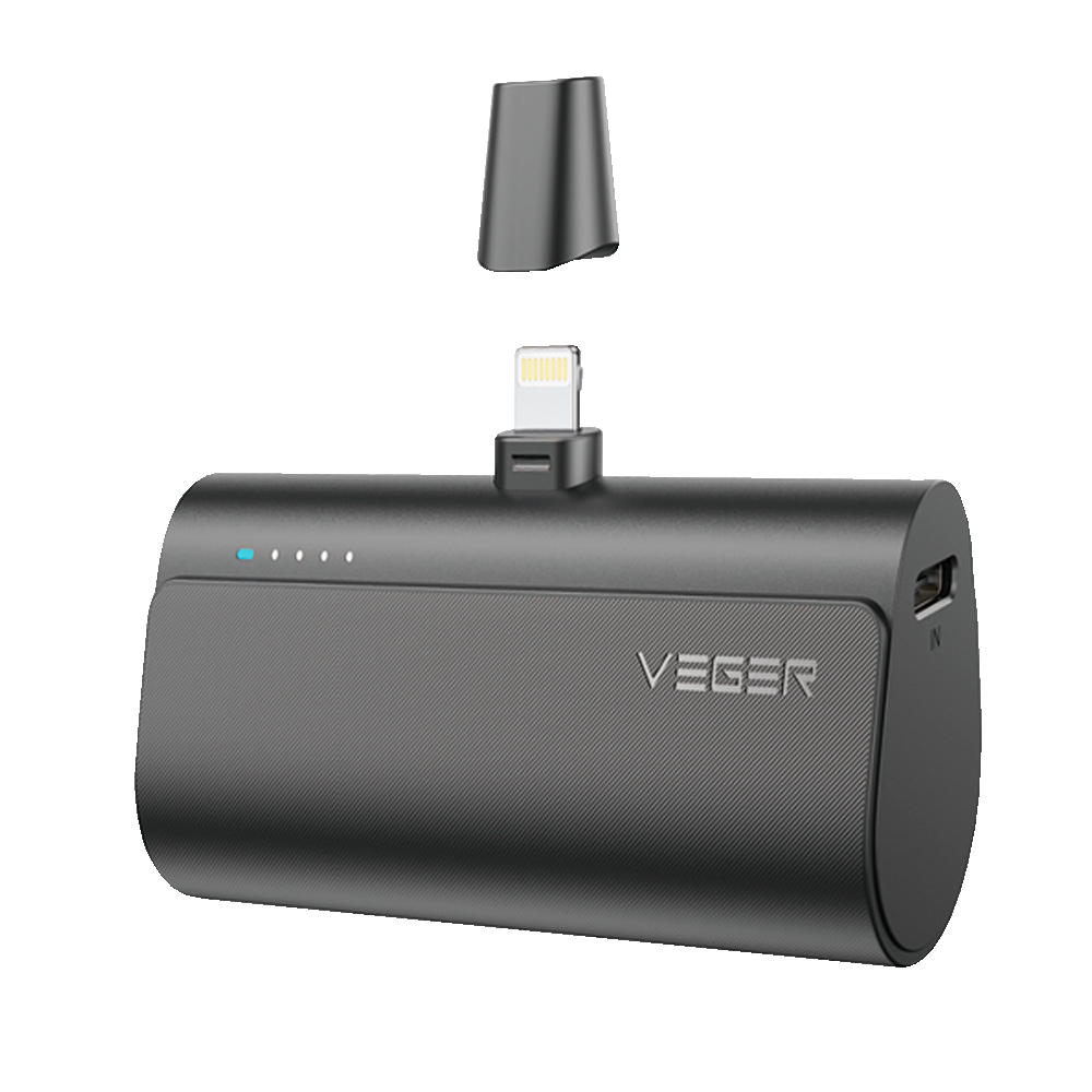 VEGER Mini Power bank con LED di ricarica - Capacità 5000mAh - Ingresso USB-C - Uscita connettore Lightning - Carica 1 dispositivo - Ricarica veloce PD20W