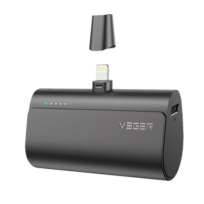 VEGER Mini Power bank con LED di ricarica - Capacità 5000mAh - Ingresso USB-C - Uscita connettore Lightning - Carica 1 dispositivo - Ricarica veloce PD20W