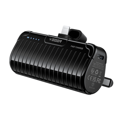 VEGER Mini Power bank con LED di ricarica - Capacità 5000mAh - Ingresso USB-C - Uscita connettore Lightning - Carica 1 dispositivo - Ricarica rapida PD20W | Supporto pieghevole