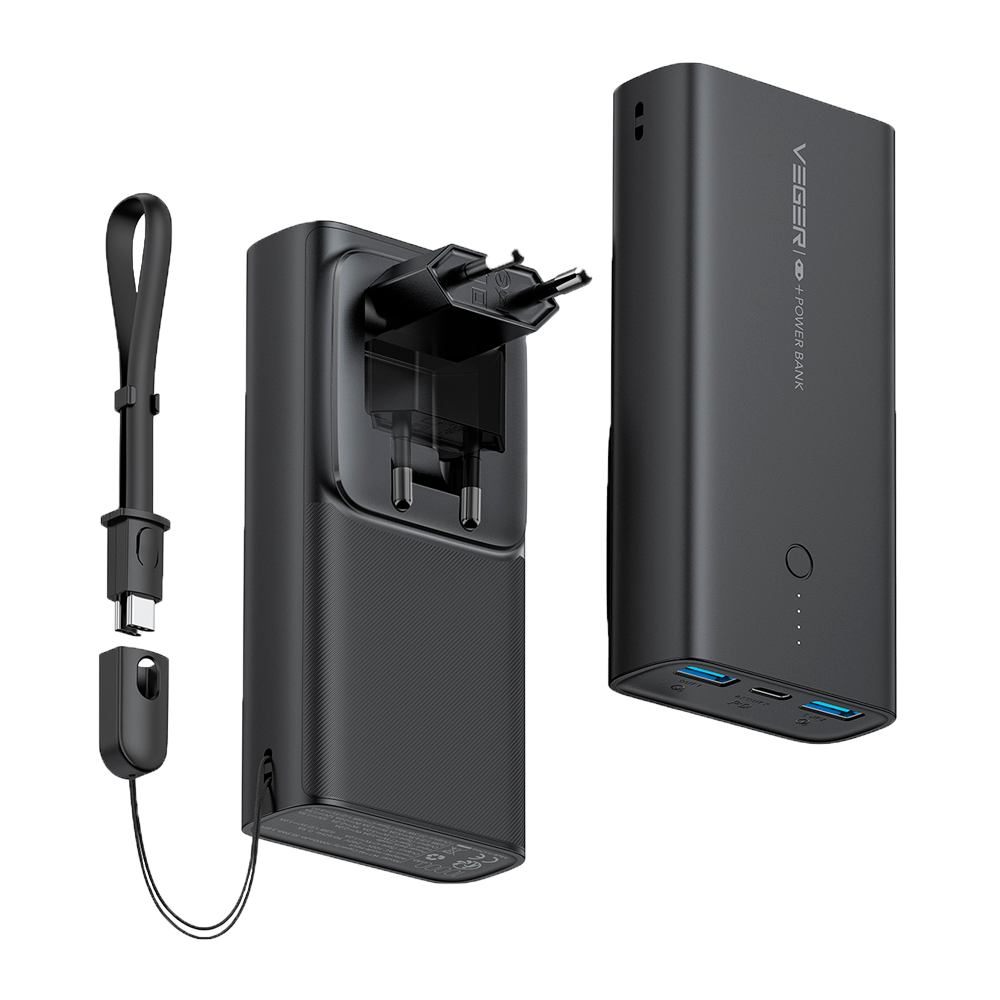 VEGER Power bank con LED di ricarica - Capacità 10000mAh - Ingressi AC