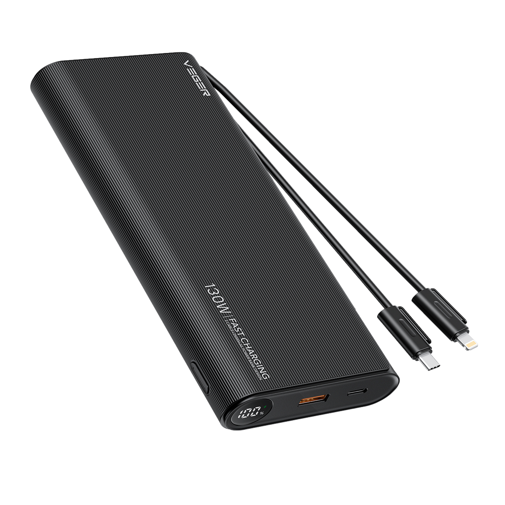 VEGER Power bank con display LCD - Capacità 25000mAh - Ingressi USB-C e Cavi integrati - Uscite USB-C