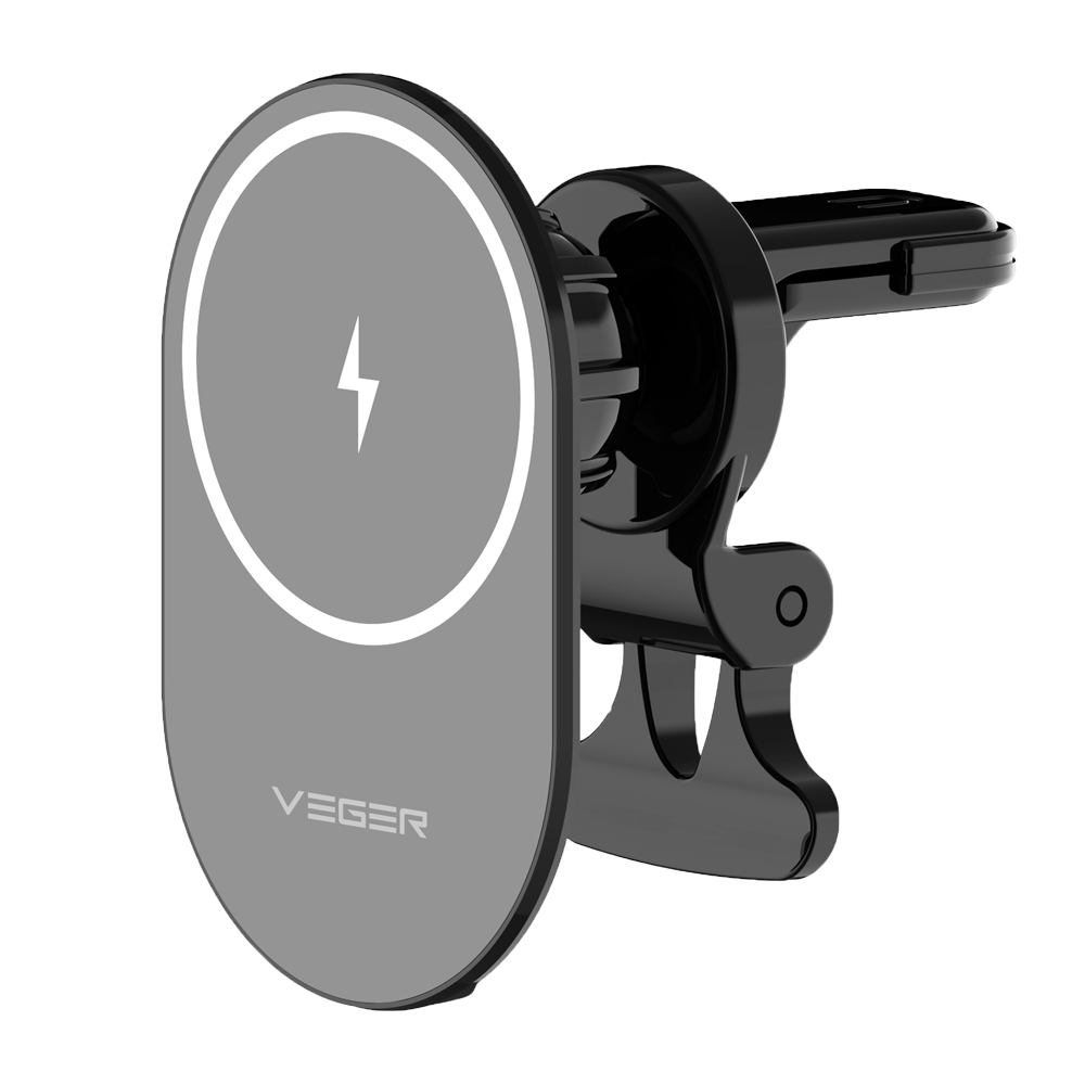 Caricabatterie wireless VEGER - Potenza 15W - Ingresso USB-C - Ricarica veloce - Uscita wireless - Per auto | Colore nero