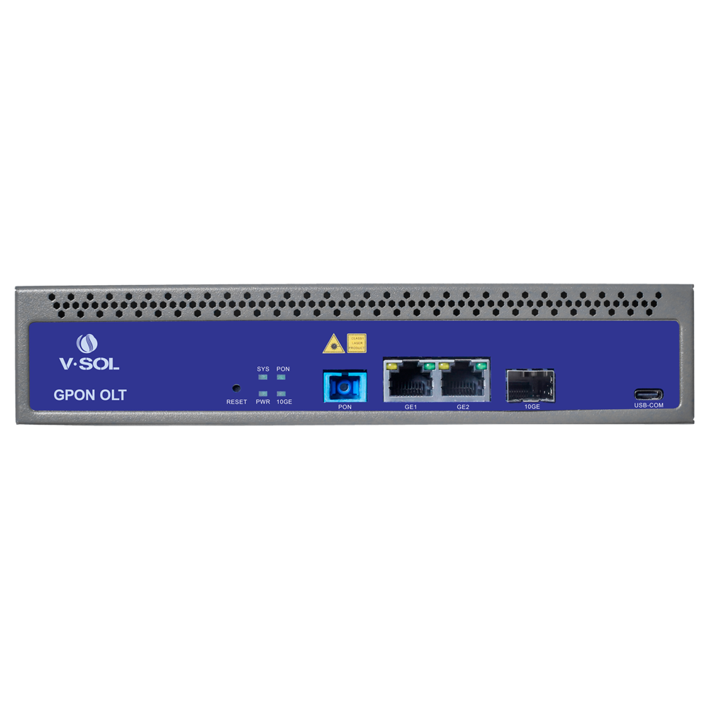 V-SOL Single Pon Gpon OLT  - 2 Porte RJ45 10/100/1000 Mbps + 1 Porta SFP+ 1/10Gigabit - Fino a 128 ONT per dispositivo - Distanza di trasmissione fino a 20 km - Routing Layer 3 ( NAT