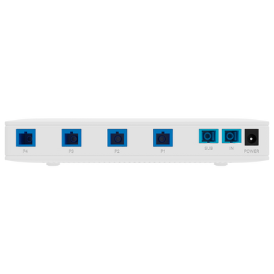 V-Sol Splitter in fibra ottica con alimentazione -  Lunghezza d'onda da 1260 nm a 1650nm - PON standard (compatibilità con altre marche) - 2 x Connettori SC uplink  -  4 connettori per ONU SC PON ( POF ) -  Installazione da tavolo e a parete
