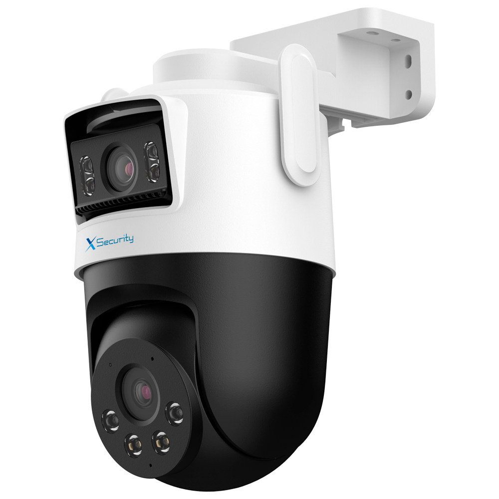 X-Security IP tandem Wi-Fi - Doppia Ottica (Panoramica 5Mpx + PT 5Mpx) - Ottica PT 6 mm | Ottica panoramica 2.8 mm - Dual Light 50 m | IVS | SMD - Microfono e altoparlante incorporati  | MicroSD | IP66 - AutoTracking | Sirena e flash con effetto deterrente