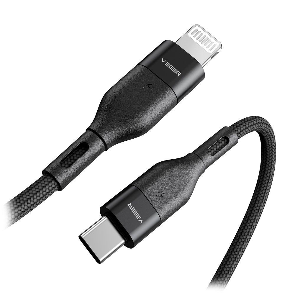 Veger - Cavo USB2.0 per portatili - Ricarica veloce PD65W - Da USB-C a Lightning - Guaina in metallo, Nylon intrecciato  - Lunghezza 1.2m
