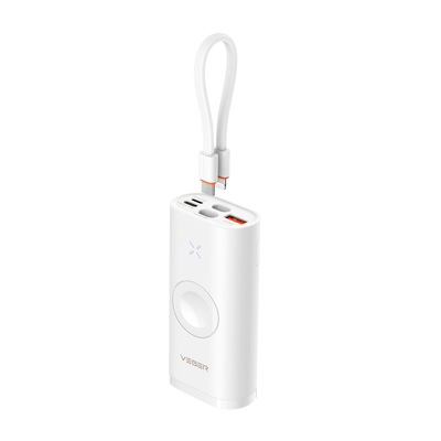 VEGER - Mini Power Bank con LED di ricarica - Capacità 10000mAh - Ricarica veloce PD25W - Ingressi USB-C, Lightning / USB-A, C, Wireless - Ricarica di 3 dispositivi contemporaneamente